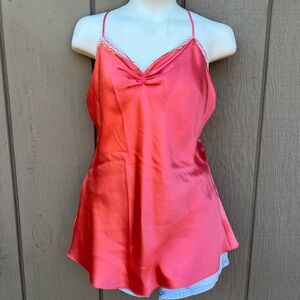 Y2K 100% Silk Liya Cynamone Coral Lace Trim Tank